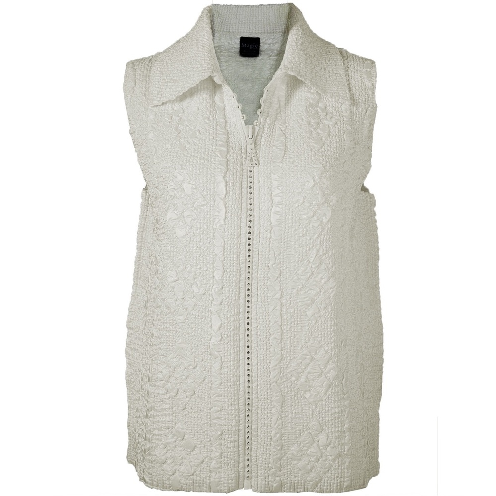 Fits S to L rhinestone crystal zipper vest winter white one size